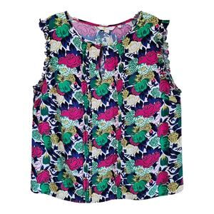BODEN Women's 12 Clara Top Blouse Colorful Floral Sleeveless Ruffles Pleated 40"